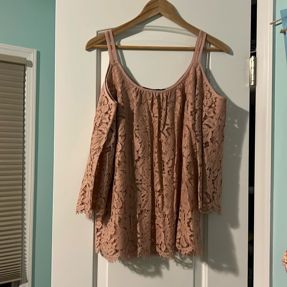 White house black market nude cold shoulder top
